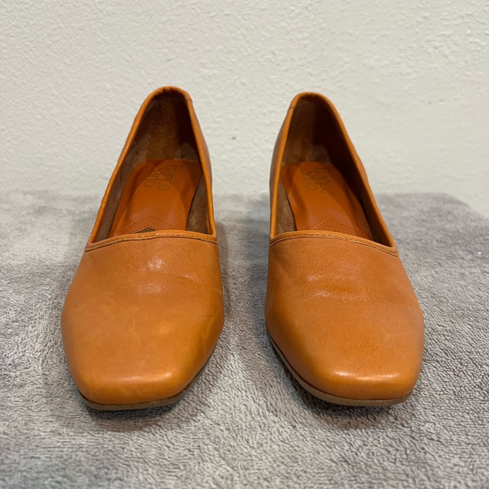 Leather Block Heel Pumps| Franco Sarto | Brown | Classic Work Shoe - Picture 3 of 5